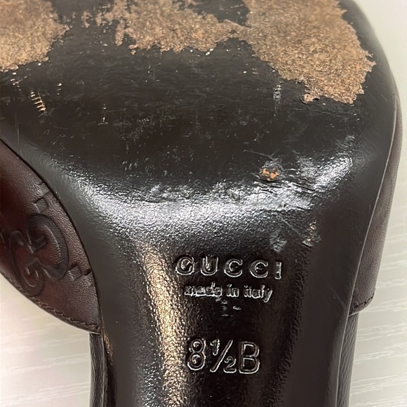 N-11. Gucci Horsebit Open Toe Slides Sandals Heels Dark Brown 8.5B - Picture 8 of 10